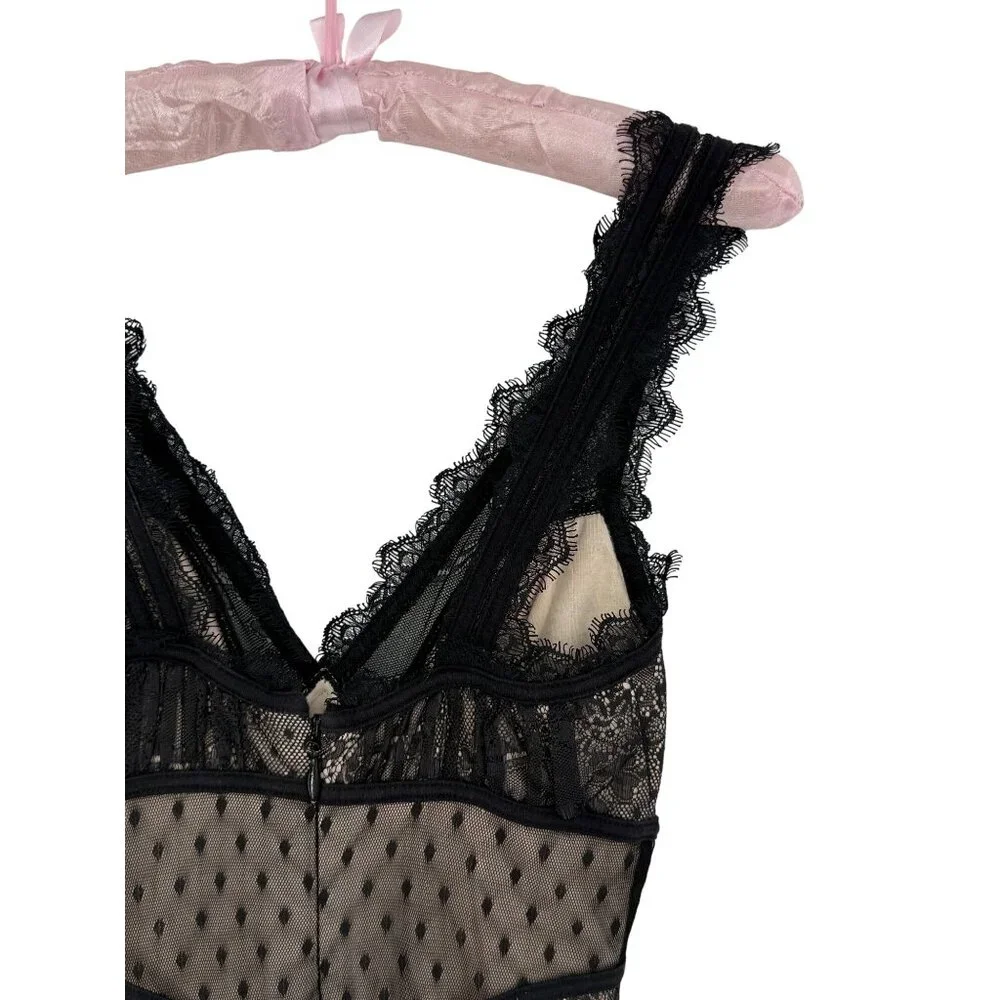 Vintage Bebe Nude & Black Lace Corset Style Mini Dress XS| Femme Fatale Coquette - Picture 9 of 16